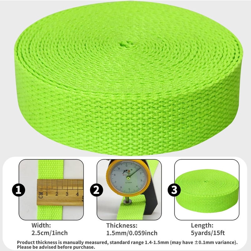Evora 1 inch Cotton Webbing Braid Handles Bag Strap 15ft High Density Webbing Plain Weave Straps for Cloth Tote Bag, Pet Collars, DIY Projects, Crafts, Outdoor Accessories (Neon Green 5116) - Image 2